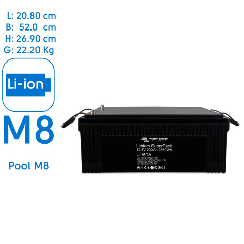 BBAtechniek artnr. 90046 - Victron Lithium accu SuperPack 12.8V 200Ah M8 (1x)