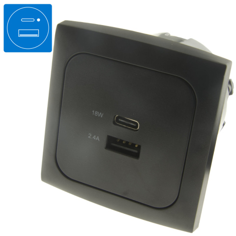 C-Line USB A + C laadcontactdoos zwart (1x)