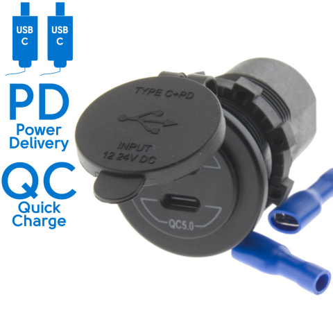 BBAtechniek artnr. 10020 - USB C-2x PD QC 5.0 LED inbouw (1x)