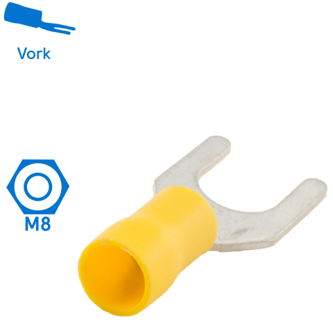 BBAtechniek artnr. 11162 - Kabelschoen vork M8 Ø8.4mm geel (50x)