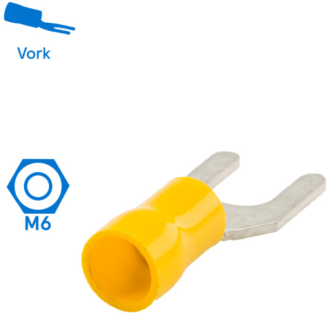 BBAtechniek artnr. 11160 - Kabelschoen vork M6 Ø6.4mm geel (100x)