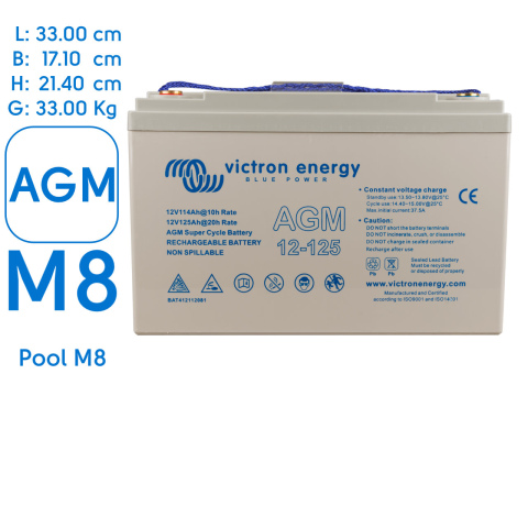 BBAtechniek artnr. 90061 - 12V 125Ah Victron AGM Super cycle accu M8 (1x)