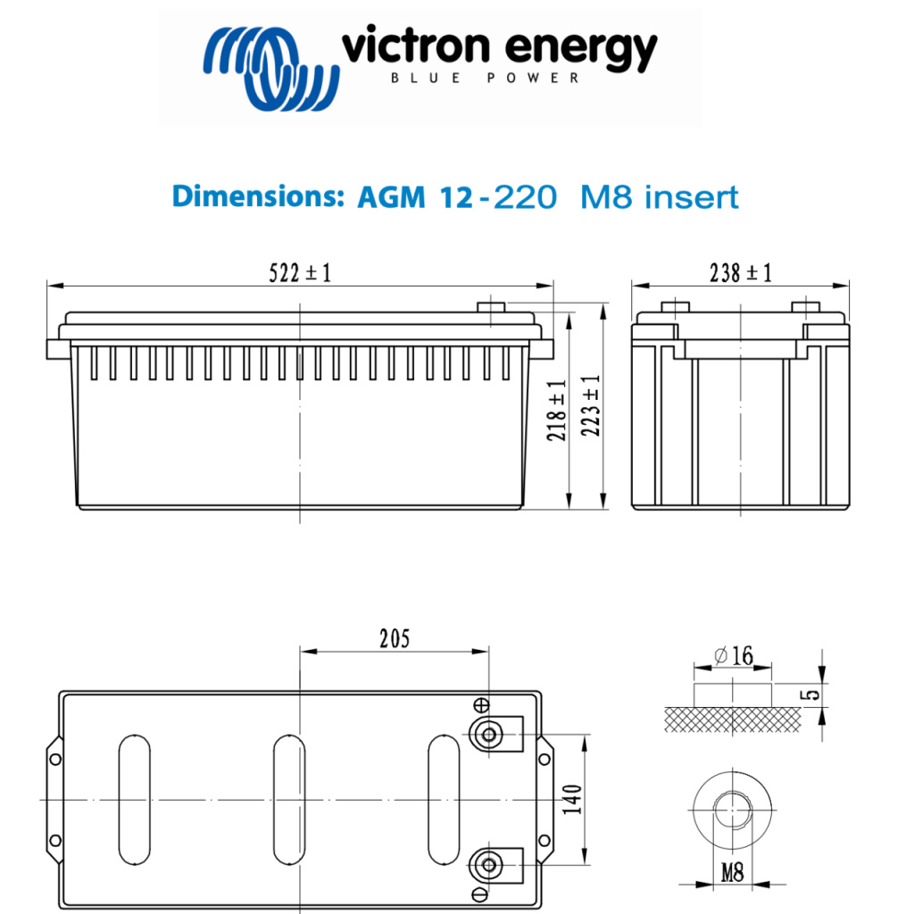 BBAtechniek - 12V 220Ah Victron AGM accu M8 (1x)