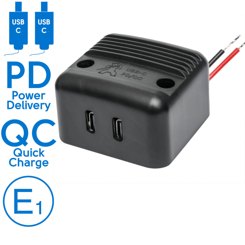 BBAtechniek - USB/C 2x PD QC opbouw zwart (1x)