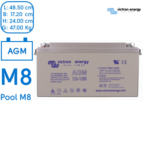 BBAtechniek artnr. 90052 - 12V 165Ah Victron AGM Accu M8 (1x)
