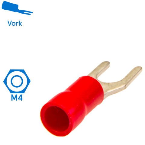 BBAtechniek artnr. 11072 - Kabelschoen vork M4 Ø4.3mm rood (50x)
