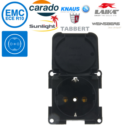 S 30.000 230V contactdoos Schuko zwart (1x)