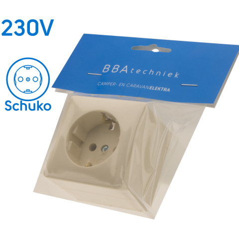 BBAtechniek artnr. 8823 - 230V enkel stopcontact opbouw met randaarde (1x)