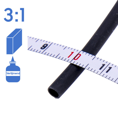 BBAtechniek artnr. 15529 - Krimpkous 3.0-1.0mm zwart 3:1 verlijmend (5m doos)