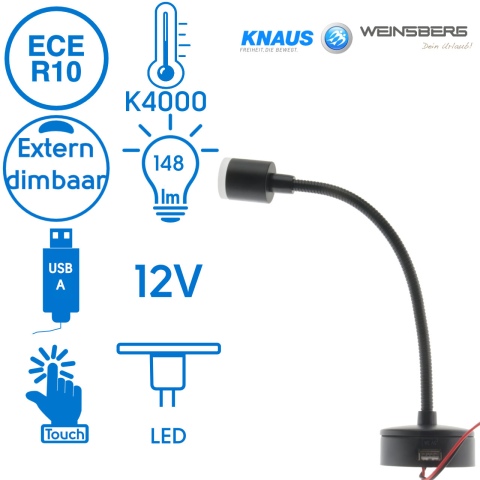 BBAtechniek artnr. 45151 - Black Swan LED 12V 2W USB 3A 148lm 4000K (1x)