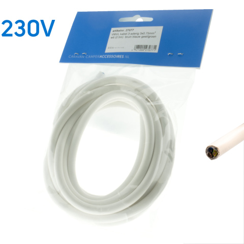 BBAtechniek artnr. 27077 - VMVL kabel 3-aderig 3x0.75mm2  wit (2.5m)