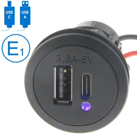 BBAtechniek artnr. 45134 - USB C-1x & A-1x 5V 3.6A LED inbouw (1x)