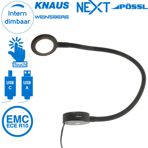 BBAtechniek artnr. 45152 - Siliconen LED flex 12V 2.1W USB 1A + USB-C 2A (1x)