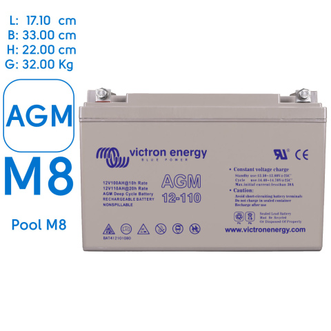 BBAtechniek artnr. 38214 - Victron AGM accu 12V 110Ah M8 (1x)