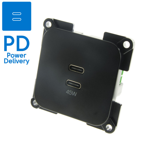 BBAtechniek artnr. 81512 - C-Line 2x USB-C laadcontactdoos zwart (1x)