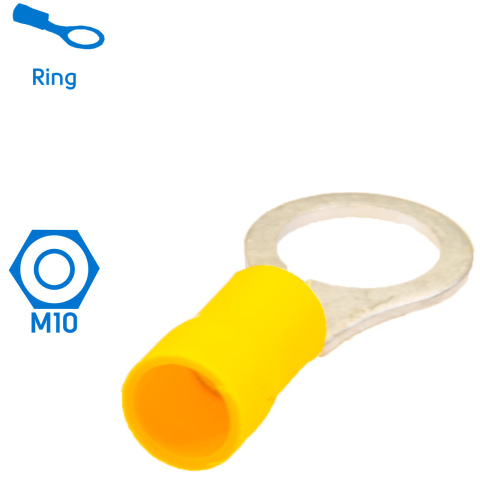 BBAtechniek artnr. 11054 - Kabelschoen ring M10 Ø10.5mm geel (50x)