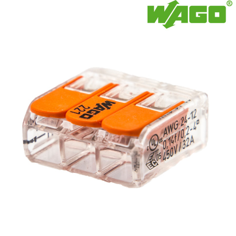 BBAtechniek artnr. 66004 - Wago verbindingsklem 221 3-voudig 0.2-4mm2 (50x)