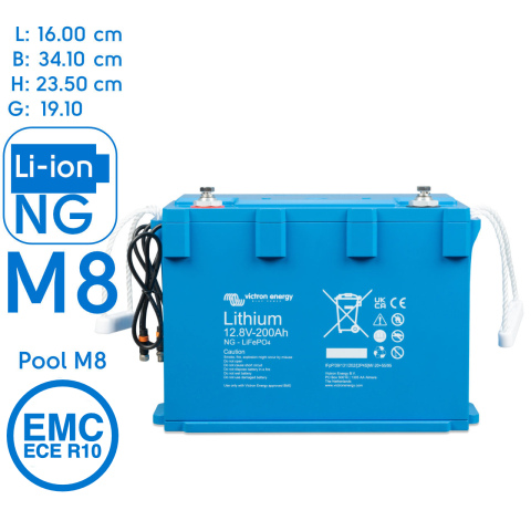 LiFePO4 accu 12.8V 200Ah NG  M8 (1x)