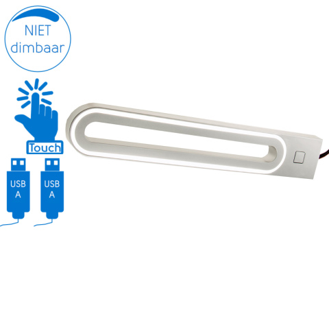 BBAtechniek artnr. 45141 - Bolonga S LED wandlamp 12V 3W zilver 2x 1A USB(1x)