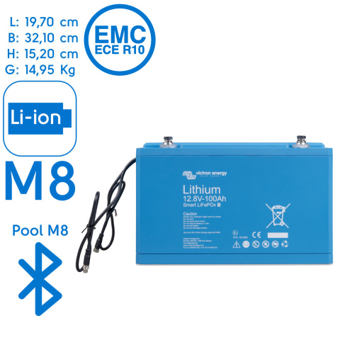 BBAtechniek artnr. 90044 - Victron lithium accu 12.8V 100Ah Smart (1x)