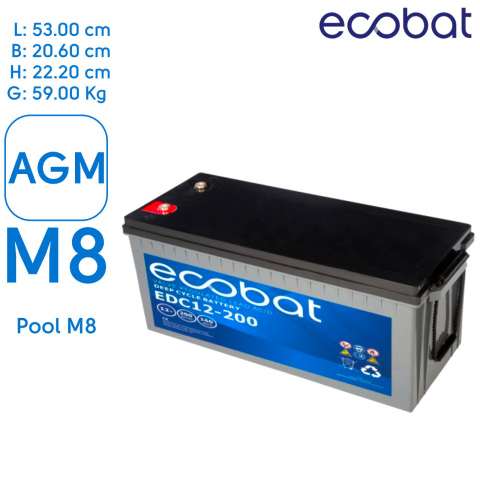 BBAtechniek artnr. 37016 - 12V 200Ah Ecobat AGM deep cycle accu (1x)