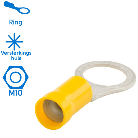 BBAtechniek artnr. 11057 - Kabelschoen ring M10 Ø10.5mm* geel (50x)