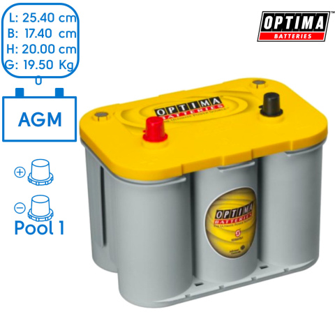 BBAtechniek artnr. 37030 - 12V 55Ah Optima Yellow Top AGM accu (1x)