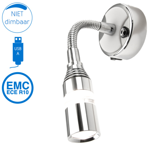 BBAtechniek artnr. 65555 - Florence flex LED lamp 12V 1W 3000K 42lm USB (1x)