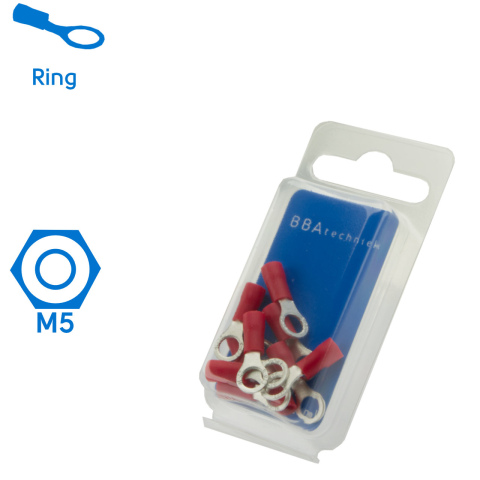 BBAtechniek artnr. 17489 - Kabelschoen ring M5 Ø5.3mm rood (10x)