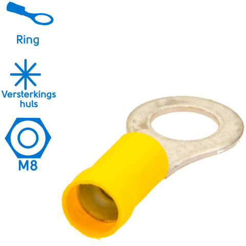 BBAtechniek artnr. 11051 - Kabelschoen ring M8 Ø8.4mm*geel (50x)