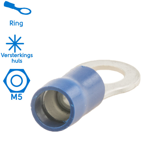 BBAtechniek artnr. 11003 - Kabelschoen ring M5 Ø5.3mm* blauw (50x)