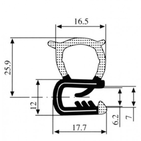 BBAtechniek artnr. 66235 - Klemprofiel met sponsrubber zijkant 2-5mm (5m)