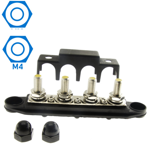 BBAtechniek artnr. 38305 - DC verdeelrail 4x M10 + 3x M4 zwart (1x)