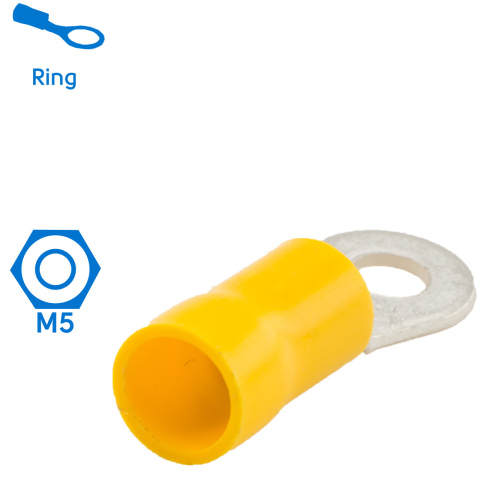BBAtechniek artnr. 11037 - Kabelschoen ring M5 Ø5.3mm geel (100x)
