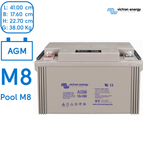 BBAtechniek artnr. 90019 - 12V 130Ah Victron AGM Accu M8 (1x)