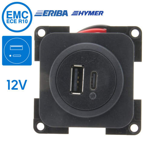 BBAtechniek artnr. 45146 - USB-C/A contactdoos DC/5V 3600mA zwart S20.000(1x)