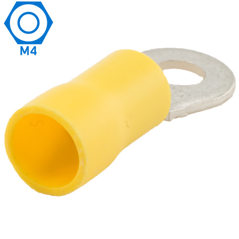 BBAtechniek artnr. 11031 - Kabelschoen ring M4 Ø4.3mm geel (100x)