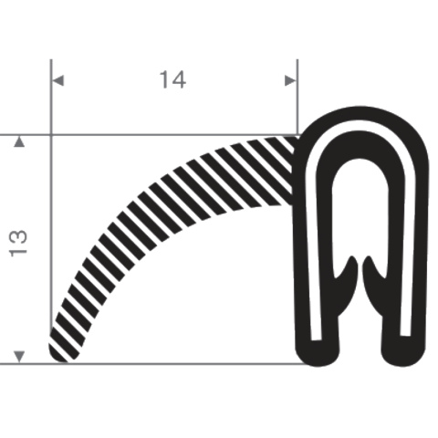 BBAtechniek artnr. 73000 - BBA mosrubber /PVC afwerkprofiel 22x13mm (1m)