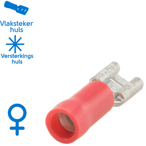 BBAtechniek artnr. 11330 - Vlakstekerhuls 4.8x0.5mm* rood (50x)
