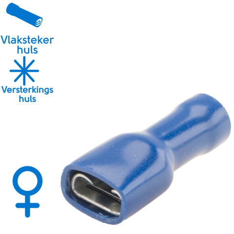 BBAtechniek artnr. 11405 - Vlakstekerhuls 6.3x0.8mm* blauw (50x)