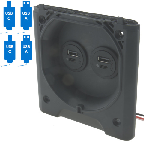 BBAtechniek artnr. 45083 - USB-A 3.6A 5V 2x en USB-C 2x licht grijs (1x)