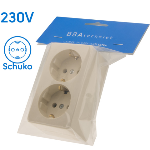 BBAtechniek artnr. 8824 - 230V dubbel stopcontact opbouw met randaarde (1x)