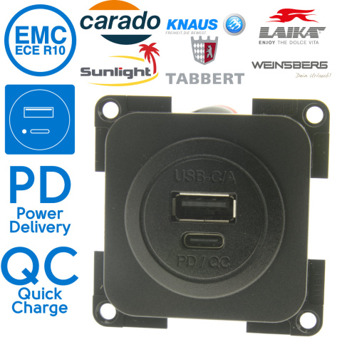 BBAtechniek artnr. 45182 - S30.000 USB C/A PD QC 3A 30W inbouw zwart (1x) 