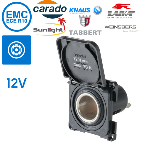 BBAtechniek artnr. 45157 - S 30.000 12V 10A contactdoos zwart + klepje (1x) 