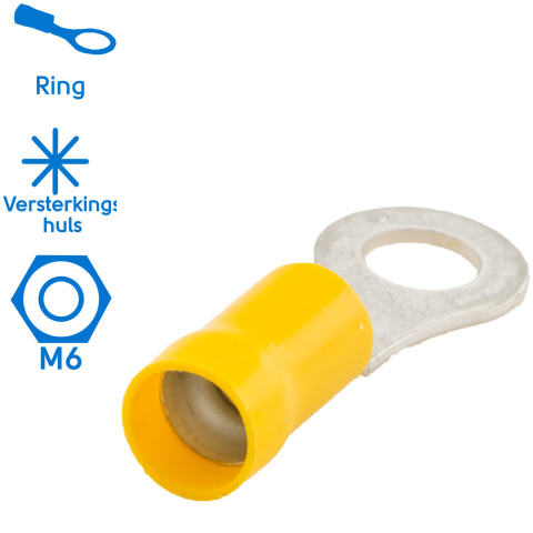 BBAtechniek artnr. 11045 - Kabelschoen ring M6 Ø6.4mm* geel (50x)
