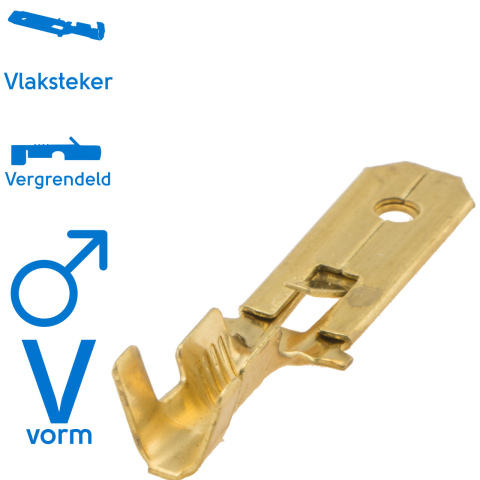 BBAtechniek artnr. 12129 - Vlaksteker messing 6.3, 1.5-2.5mm² (100x)