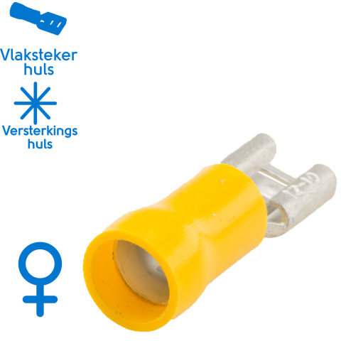 BBAtechniek artnr. 11424 - Vlakstekerhuls 6.3x0.8mm* geel (100x)
