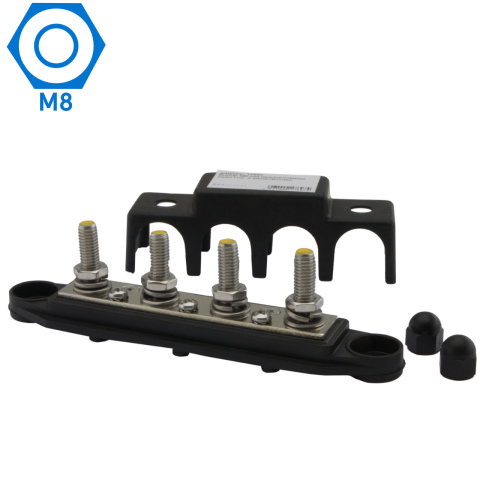 Busbar M8 4-punts zwart met beschermkap (1x)