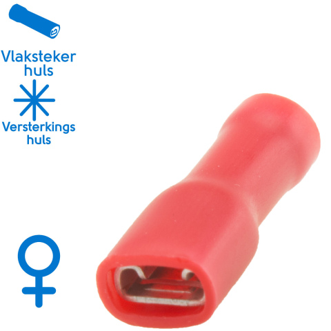 BBAtechniek artnr. 11358 - Vlakstekerhuls 4.8x0.5mm* rood (100x)