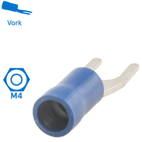 BBAtechniek artnr. 11112 - Kabelschoen vork M4 Ø4.3mm blauw (100x)